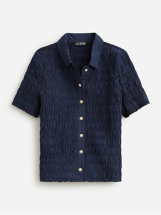 J. Crew Tops - J. Crew Smocked Ruched Button-Up Short Sleeve Blouse, Size Large
